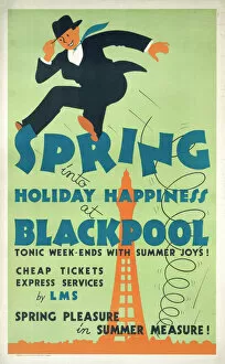 Images Dated 23rd April 2003: Spring into Hoilday Happiness at Blackpool, LMS poster, 1923-1947