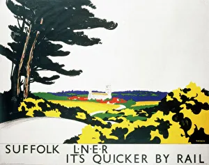 <b class=qtipBold><figcaption>'Suffolk', LNER poster, 1923-1947</figcaption></b><br>London & North Eastern Railway (LNER) poster promoting rail travel to Suffolk. Artwork by Tom Purvis. <br><em>© Please read our licence terms. All digital images must be destroyed unless otherwise agreed in writing.</em> 'Suffolk', LNER poster, 1923-1947