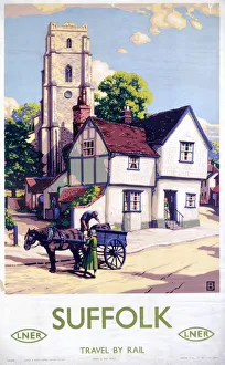 <b class=qtipBold><figcaption>'Suffolk', LNER poster, 1923-1947</figcaption></b><br>Poster produced by London & North Eastern Railway (LNER) to promote rail travel to Suffolk. Artwork by 'B'. <br><em>© Please read our licence terms. All digital images must be destroyed unless otherwise agreed in writing.</em> 'Suffolk', LNER poster, 1923-1947
