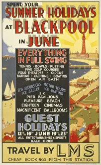 Summer Holidays at Blackpool, LMS poster, 1923-1947 Summer Holidays at Blackpool, LMS poster, 1923-1947