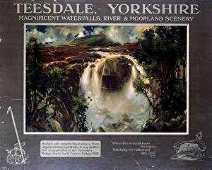 <b class=qtipBold><figcaption>'Teesdale', NER poster, 1910</figcaption></b><br>Poster produced for the North Eastern Railway to promote Teesdale in Yorkshire, showing waterfall and moorland scene. Artwork by by Frank H Mason (1876-1965). Dimensions: 1010mm x 1270mm. <br><em>© Please read our licence terms. All digital images must be destroyed unless otherwise agreed in writing.</em> 'Teesdale', NER poster, 1910