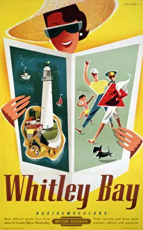 <b class=qtipBold><figcaption>'Whitley Bay', BR poster, 1950-1965</figcaption></b><br>Poster produced for British Railways (BR) to promote rail travel to Whitley Bay, Tyne and Wear. Artwork by Amstutz. <br><em>© Please read our licence terms. All digital images must be destroyed unless otherwise agreed in writing.</em> 'Whitley Bay', BR poster, 1950-1965