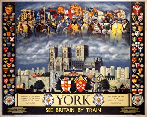 <b class=qtipBold><figcaption>'York', BR poster, 1956</figcaption></b><br>British Railways (North Eastern Region) poster. Artwork by E H Spencer. <br><em>© Please read our licence terms. All digital images must be destroyed unless otherwise agreed in writing.</em> 'York', BR poster, 1956