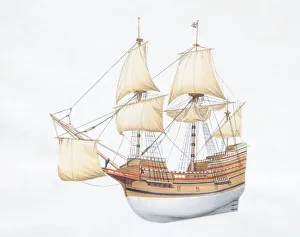 1620 American wooden merchant ship with raised sails 1620 American wooden merchant ship with raised sails