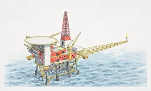 1945 offshore gas drilling rig, elevated view 1945 offshore gas drilling rig, elevated view