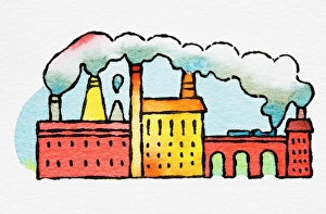 19th century factory buildings with smoke billowing from chimneys 19th century factory buildings with smoke billowing from chimneys
