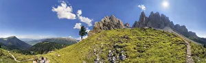 360 panoramic view near Mittagsscharte gorge with the Geisler Mountains and the Villnoesstal valley 360 panoramic view near Mittagsscharte gorge with the Geisler Mountains and the Villnoesstal valley