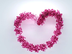 3d-visualisation of pink spheres forming a heart shape 3d-visualisation of pink spheres forming a heart shape