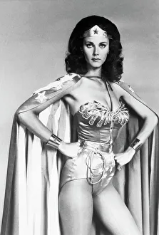 Actress Lynda Carter Posing as Wonder Woman