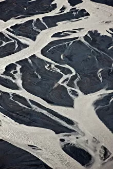 Aerial Views Gallery: Aerial of glacial riverbed, Iceland