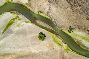 Aerial landscape view of river in Gobi desert, Mongolia Aerial landscape view of river in Gobi desert, Mongolia