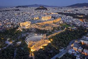 Aerial photo of the Acropolis and the theater of Herodes Atticus in Athens, Greece Aerial photo of the Acropolis and the theater of Herodes Atticus in Athens, Greece