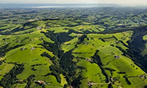 Aerial view, Alpine foothills with meadows, Sankt Ulrich bei Steyr, Upper Austria, Austria Aerial view, Alpine foothills with meadows, Sankt Ulrich bei Steyr, Upper Austria, Austria