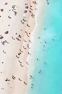 Greece Gallery: Aerial view of beach in summer with people. Zakynthos, Greek Islands, Greece