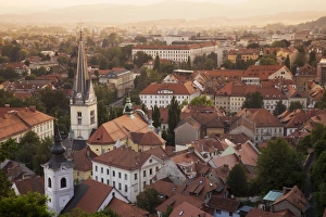 Slovenia Gallery: Aerial view of church and rooftops