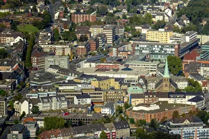 Aerial view, city centre with the Provost Church of St. Cyriacus, Bottrop, Ruhr district Aerial view, city centre with the Provost Church of St. Cyriacus, Bottrop, Ruhr district