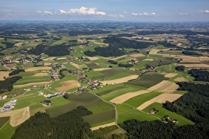 Aerial view, fields and meadows, alpine upland, Andorf, Upper Austria, Austria Aerial view, fields and meadows, alpine upland, Andorf, Upper Austria, Austria