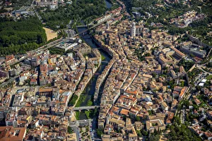 Aerial view, Girona Cathedral and Sant Feliu Church, old town, Girona, Catalonia, Spain Aerial view, Girona Cathedral and Sant Feliu Church, old town, Girona, Catalonia, Spain