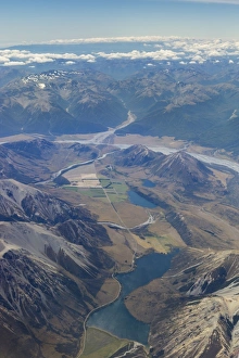 Aerial view, Lake Pearson, Lake Grasmere, Lake Sarah and the Waimakariri River Aerial view, Lake Pearson, Lake Grasmere, Lake Sarah and the Waimakariri River