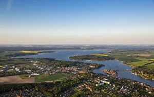 Germany Collection: Aerial view, Malchow with Malchower See lake and the island with the historic centre