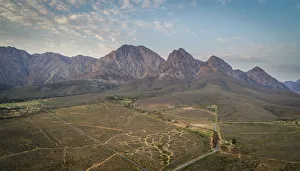 Aerial view over the mountains outside the town of Worcester in the Western Cape of South Aerial view over the mountains outside the town of Worcester in the Western Cape of South