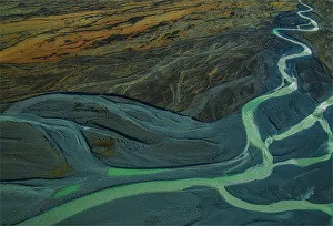 Aerial view, Tasman Glacial river, Mount Cook National Park, South Island of New Zealand Aerial view, Tasman Glacial river, Mount Cook National Park, South Island of New Zealand