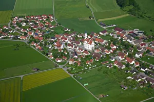 Aerial view, town of Steinhausen with the Pilgrimage Church of Our Lady Aerial view, town of Steinhausen with the Pilgrimage Church of Our Lady