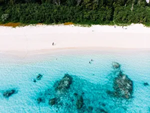 Aerial view of tropical beach and clear blue water, Tokashiki Island, Okinawa, Japan Aerial view of tropical beach and clear blue water, Tokashiki Island, Okinawa, Japan