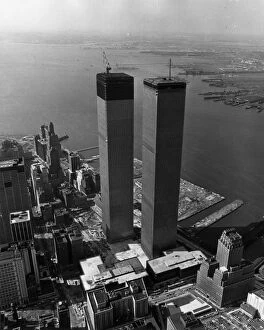 Trade Gallery: Aerial view of the Twin Towers of the World Trade Center Construction