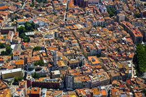 Aerial view, view of the city with the Dali Museum, Figueres or Figueras, Costa Brava Aerial view, view of the city with the Dali Museum, Figueres or Figueras, Costa Brava