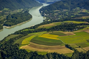 Aerial view, Wachau with Servite monastery Schloss Schonbuhel Castle on the Danube, Schonbuhel-Aggsbach, Lower Austria Aerial view, Wachau with Servite monastery Schloss Schonbuhel Castle on the Danube, Schonbuhel-Aggsbach, Lower Austria
