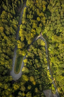 Aerial view, winding road, Bodefelder Strasse, street, L776, Schmallenberg, Sauerland Aerial view, winding road, Bodefelder Strasse, street, L776, Schmallenberg, Sauerland