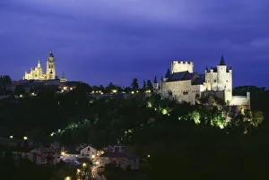The Alcazar and Segovia Cathedral at night, Segovia, Spain The Alcazar and Segovia Cathedral at night, Segovia, Spain