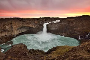 Aldeyjarfoss waterfall sunrise in Iceland Aldeyjarfoss waterfall sunrise in Iceland