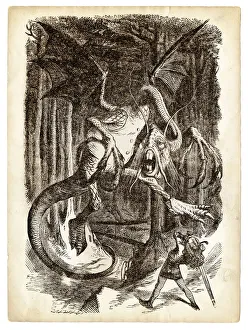 Alice and the Jabberwocky Knight engraving 1899 Alice and the Jabberwocky Knight engraving 1899