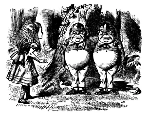 Alice, Tweedledum and Tweedledee illustration, (Alices Adventures in Wonderland) Alice, Tweedledum and Tweedledee illustration, (Alices Adventures in Wonderland)