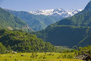 Alpine landscape with mountains and green valleys, Svanetia, Georgia Alpine landscape with mountains and green valleys, Svanetia, Georgia