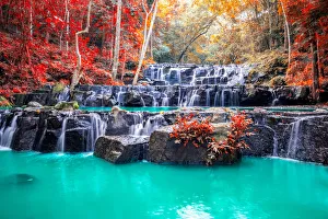 Amazing beautiful waterfalls in autumn forest at Namtok sam lan waterfall national park Amazing beautiful waterfalls in autumn forest at Namtok sam lan waterfall national park
