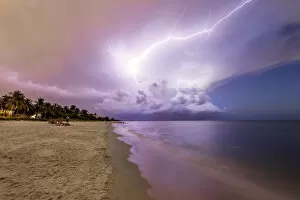 Images Dated 20th August 2017: Amazing lightning storm sunset and calmed ocean, at Naples beach, Florida, USA