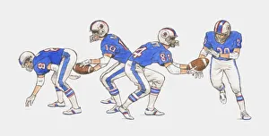 American football players demonstrating moves with the ball American football players demonstrating moves with the ball