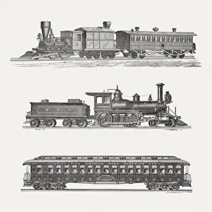 American steam trains, wood engravings, published in 1880 American steam trains, wood engravings, published in 1880