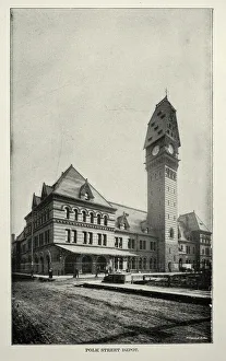 American Victorian architecture, Polk Street Depot, or Dearborn Station, Chicago, 19th Century American Victorian architecture, Polk Street Depot, or Dearborn Station, Chicago, 19th Century