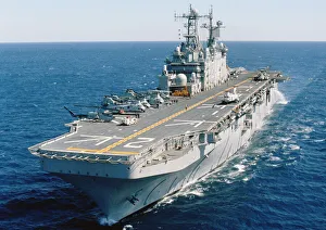 Amphibious assault ship USS Saipan at sea in Atlantic Ocean Amphibious assault ship USS Saipan at sea in Atlantic Ocean