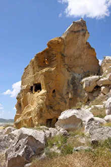 Ancient cave houses in volcanic tuft rock formations, Love Valley, Goreme National Park Ancient cave houses in volcanic tuft rock formations, Love Valley, Goreme National Park