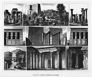 Ancient Egyptian Temples and Tombs Engraving Ancient Egyptian Temples and Tombs Engraving