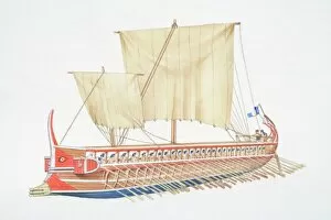 Images Dated 7th June 2006: Ancient Greece, wooden sailing boat with two large sails