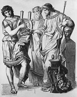 Ancient Greek Musician Plays Cithara circa 400 BC. Art