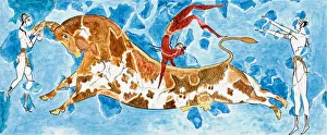 Ancient hunters battling with large, mythical beast Ancient hunters battling with large, mythical beast