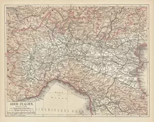Ancient map of Northern Italy, lithograph, published in 1876