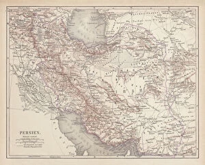 Baghdad Gallery: Ancient map of Persia, lithograph, published in 1877